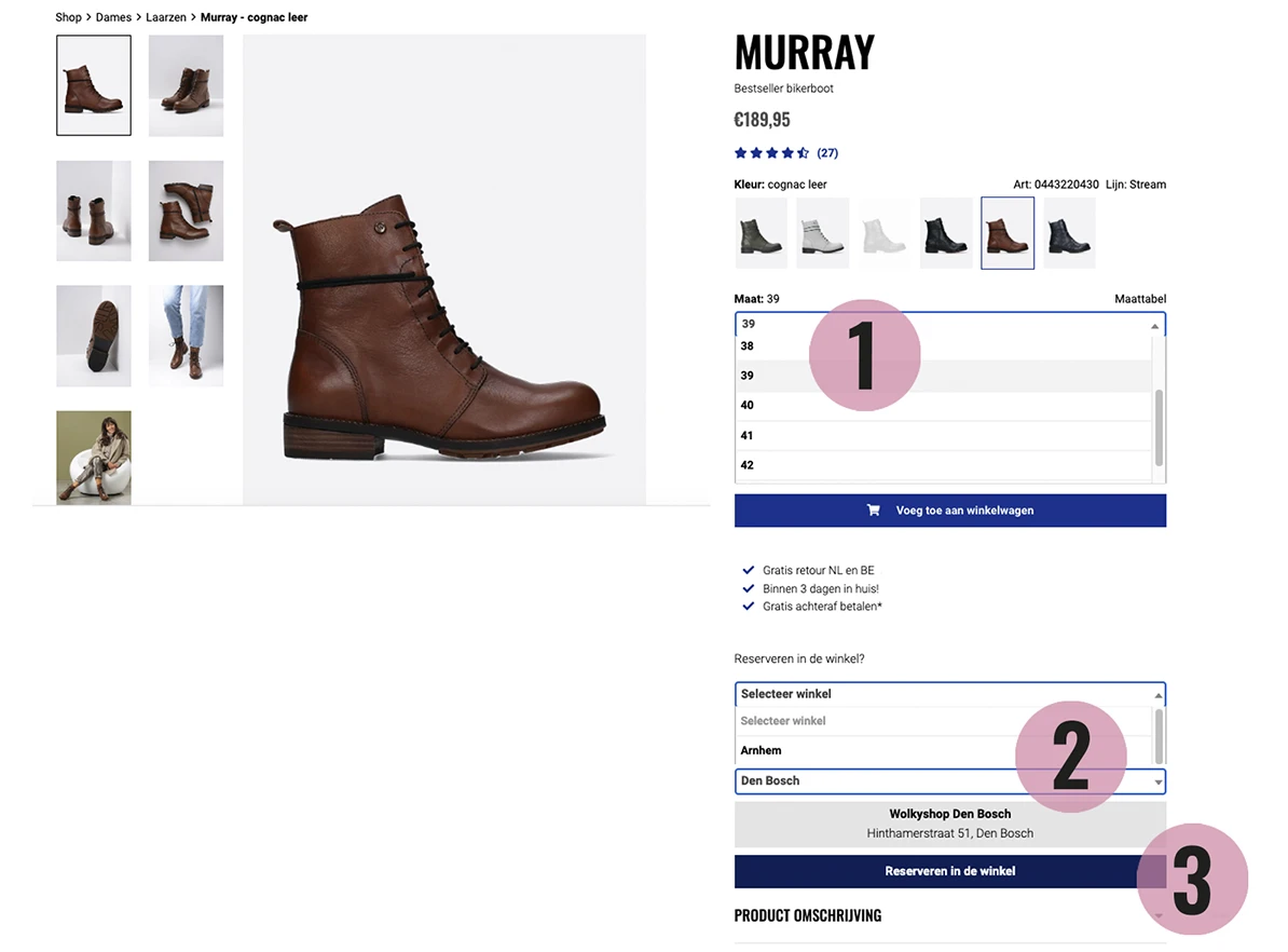 Schoenen reserveren en passen in de winkel Wolky