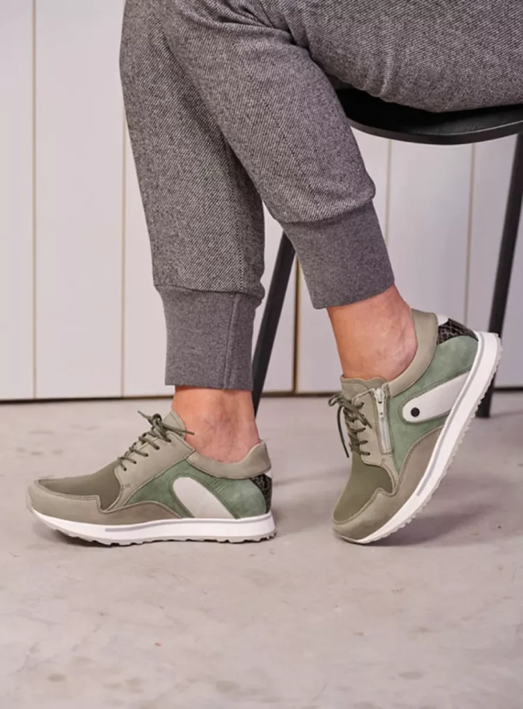 Wolky Sneakers e-Go S2F 90215 grijsgroen stretch/leer combi