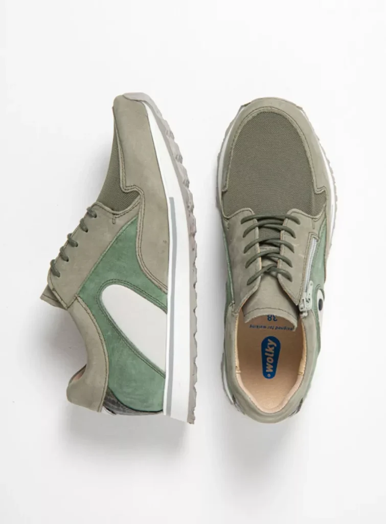 Wolky Sneakers e-Go S2F 90215 grijsgroen stretch/leer combi