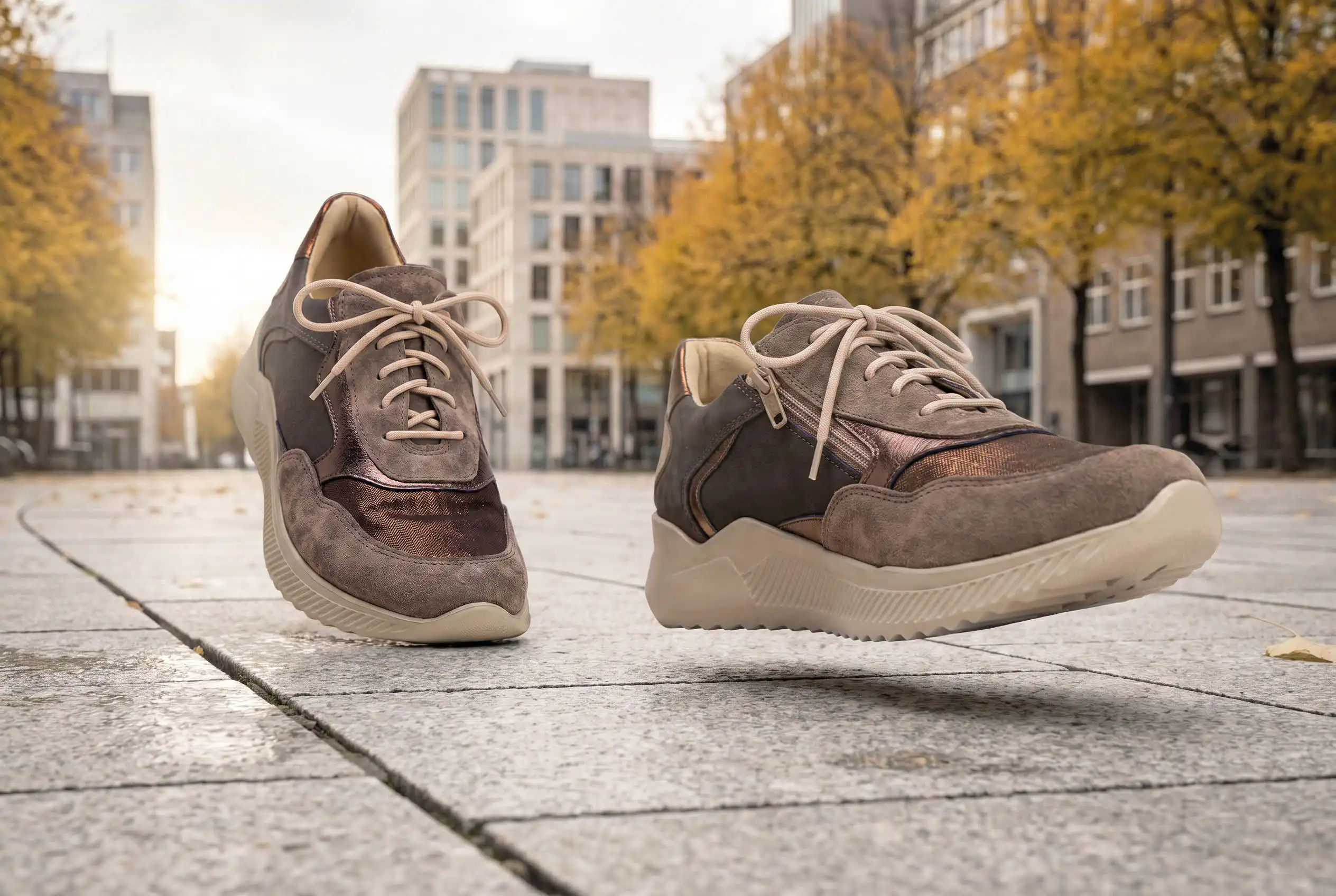 Wolky schoenen lopend door de stad