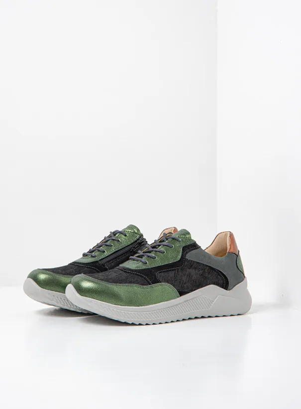 Wolky e-Way S2F - groen stretch/leer combi Sneakers voor dames