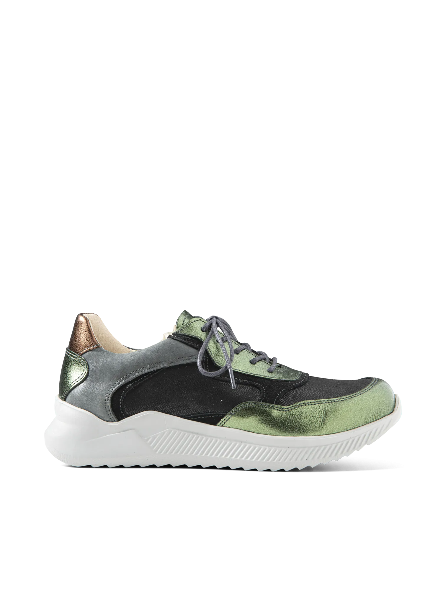 groen stretch/leer combi