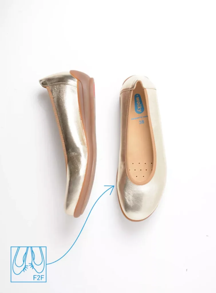Wolky Ballerina's 00386 Duncan F2F 80120 champagne vegan biocare