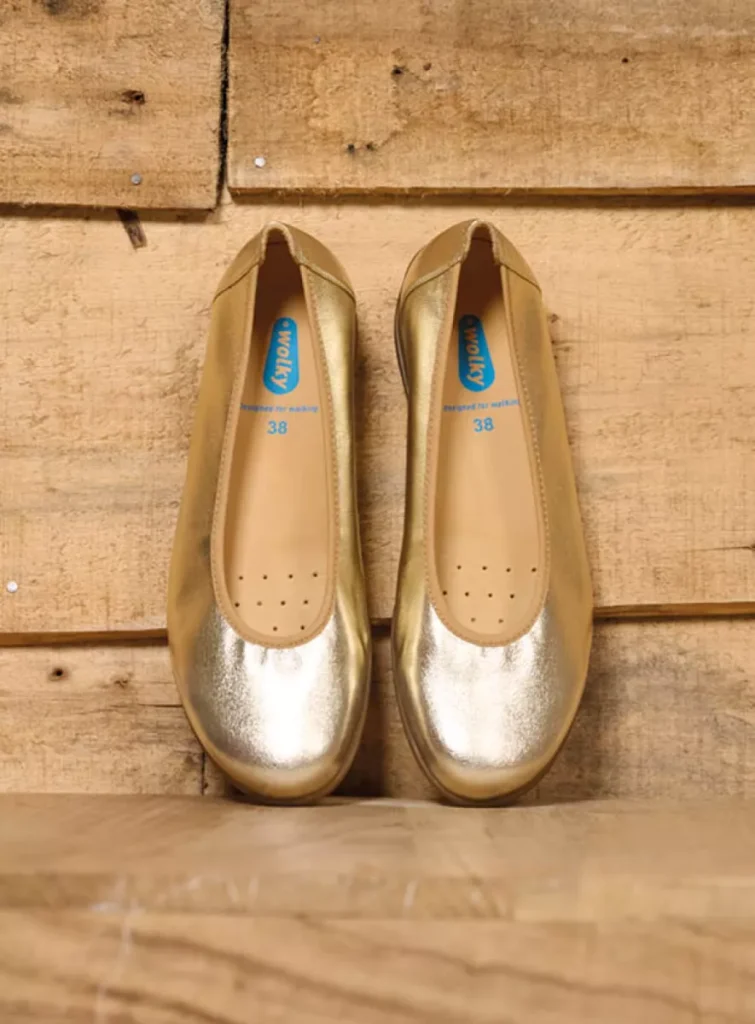 Wolky Ballerina's 00386 Duncan F2F 80120 champagne vegan biocare