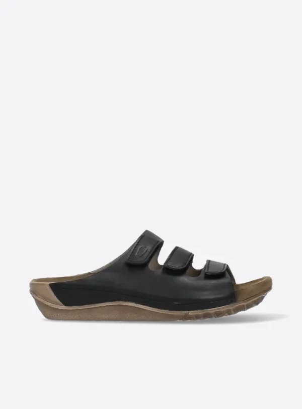 Wolky Nomad - zwart geolied leer Slippers voor dames