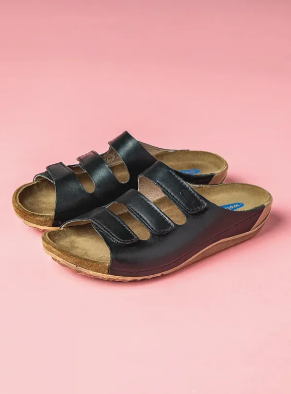 Wolky Nomad - zwart geolied leer Slippers voor dames