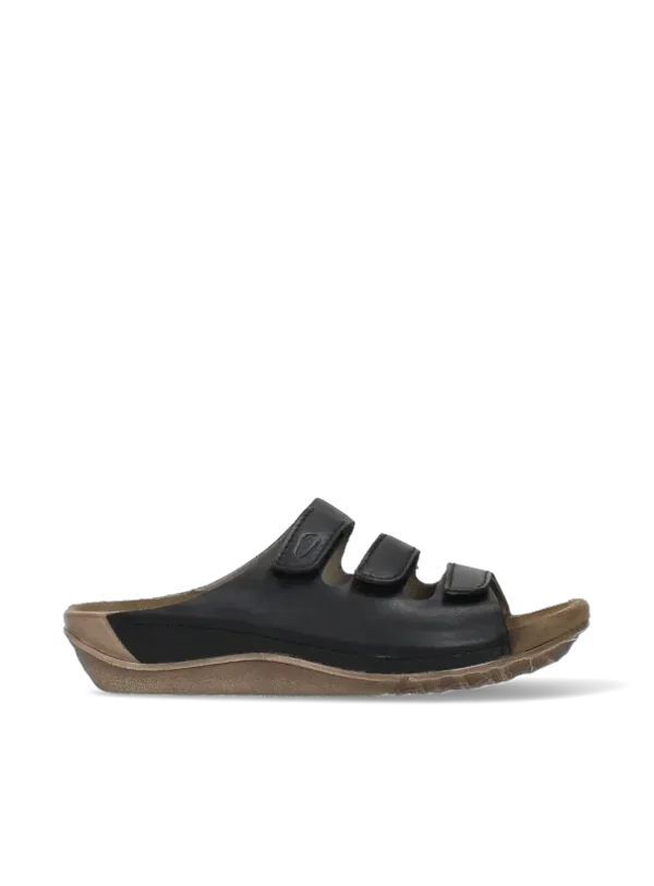 Wolky Nomad - zwart geolied leer Slippers voor dames