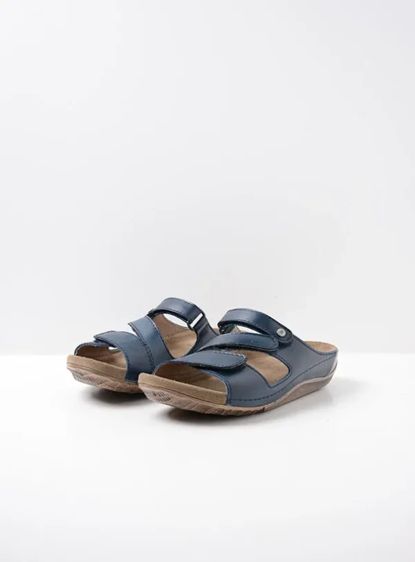 Wolky Jasper - blauw geolied leer Slippers voor dames
