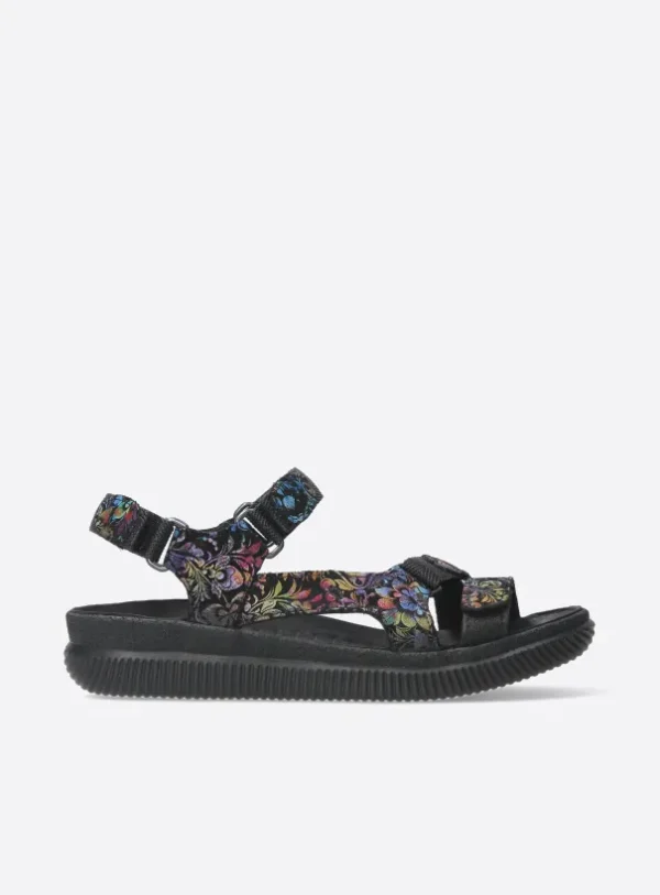 Wolky Energy Lady - zwart/multi flower nubuck Sandalen voor dames