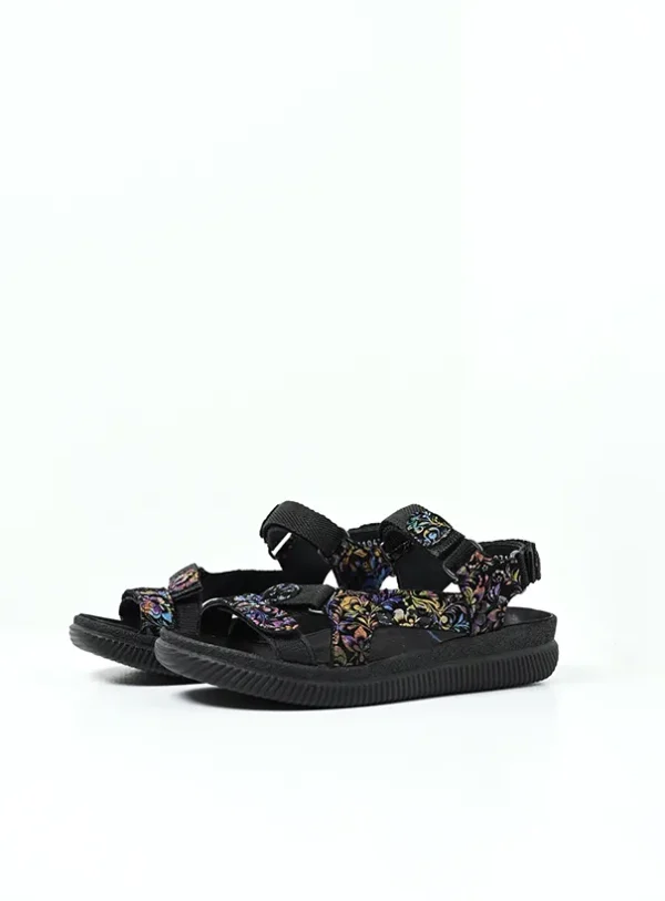 Wolky Energy Lady - zwart/multi flower nubuck Sandalen voor dames