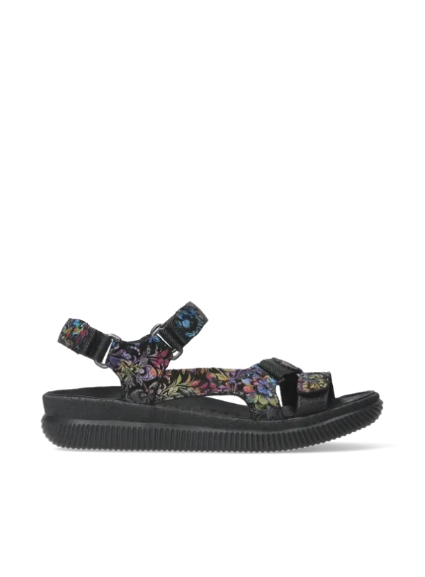 Wolky Energy Lady - zwart/multi flower nubuck Sandalen voor dames