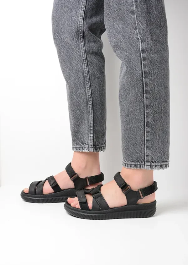 Wolky Action Lady - zwart gevet leer Sandalen voor dames