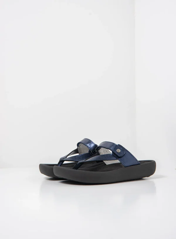 Wolky Peace - blauw metallic leer Slippers voor dames