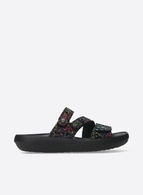 Wolky Sense - zwart/multi flower nubuck Slippers voor dames