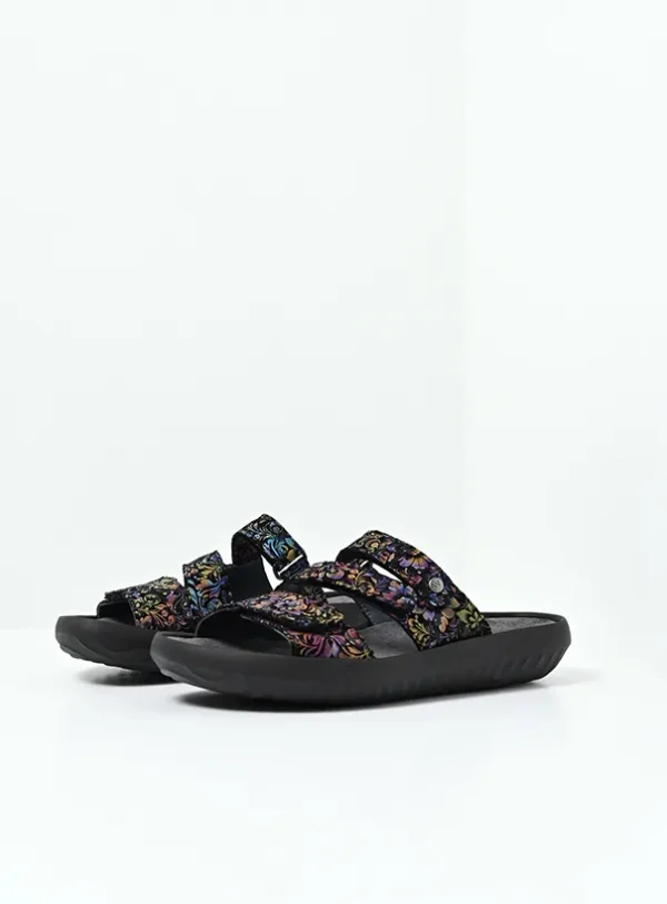 Wolky Sense - zwart/multi flower nubuck Slippers voor dames