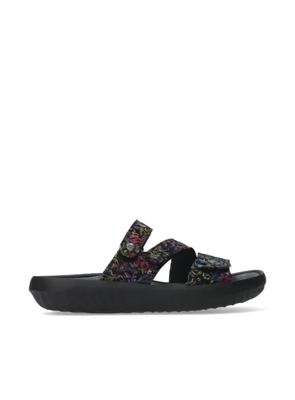 Wolky Sense - zwart/multi flower nubuck Slippers voor dames