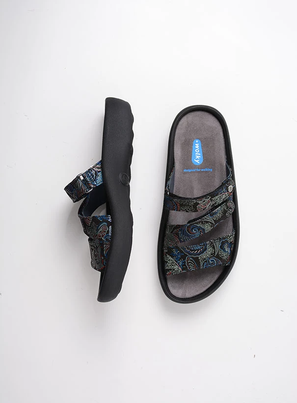 wolky slippers 00885 sense 68080 zwart blauw suede top