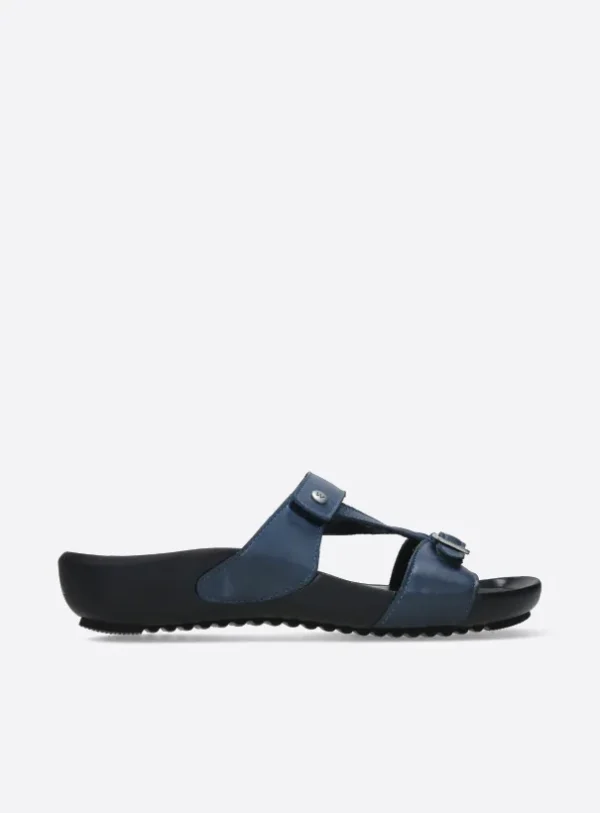 Wolky O'Connor - jeansblauw leer Slippers voor dames