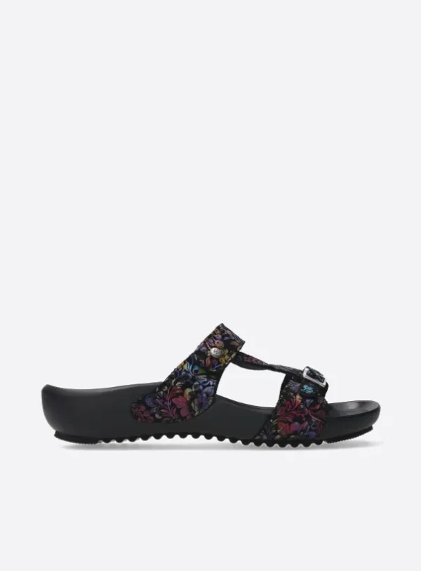 Wolky O'Connor - zwart/multi flower nubuck Slippers voor dames