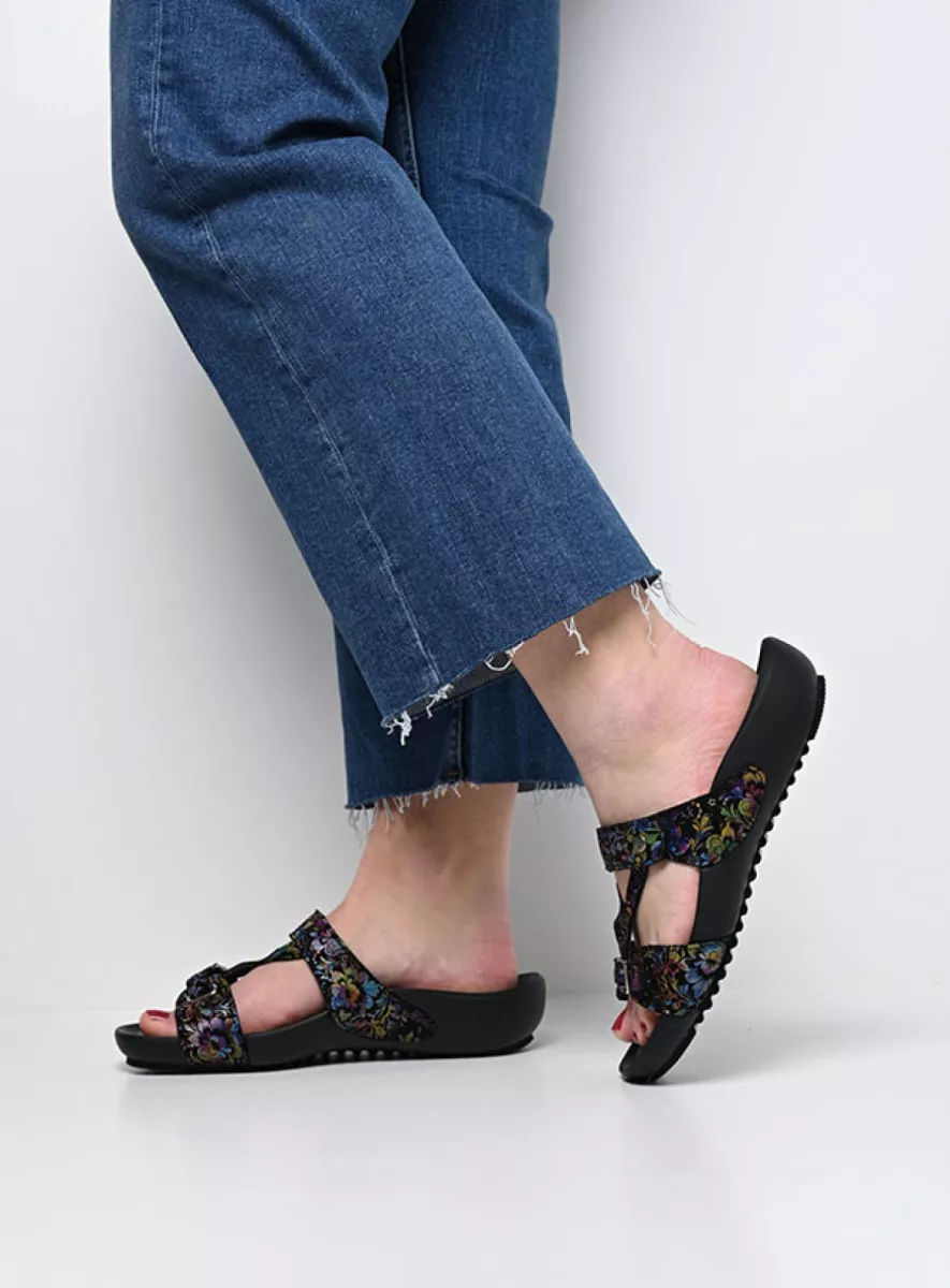 Wolky Slippers 01000 O'Connor 48999 zwart/multi flower nubuck