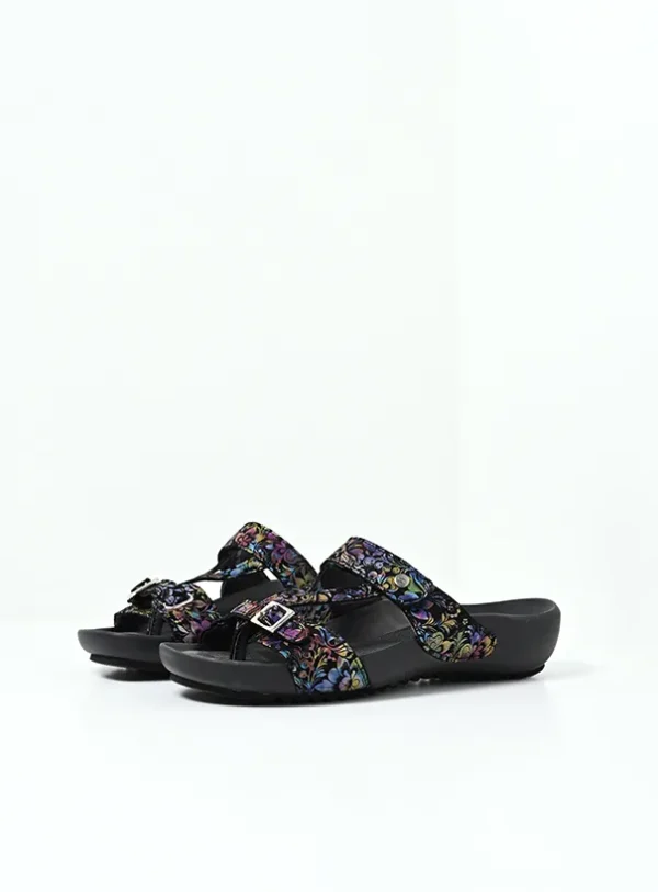 Wolky O'Connor - zwart/multi flower nubuck Slippers voor dames