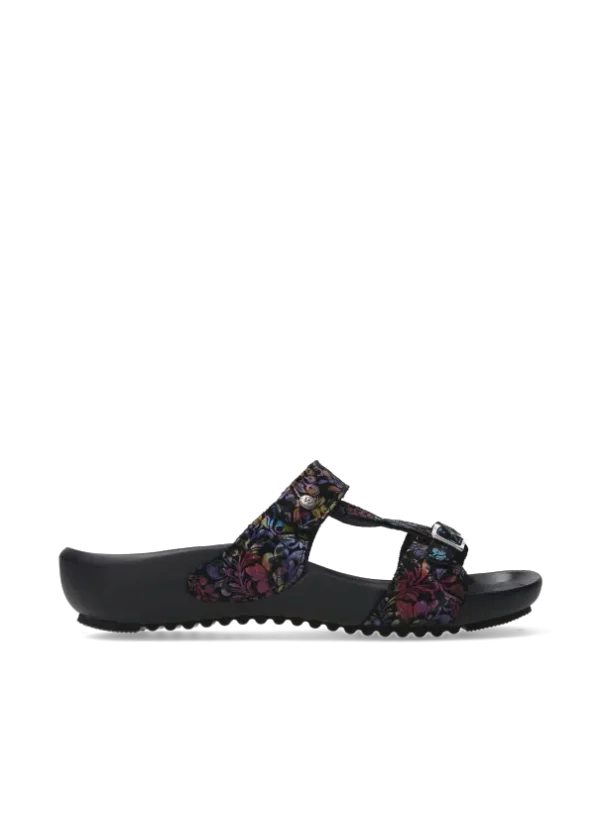 Wolky O'Connor - zwart/multi flower nubuck Slippers voor dames