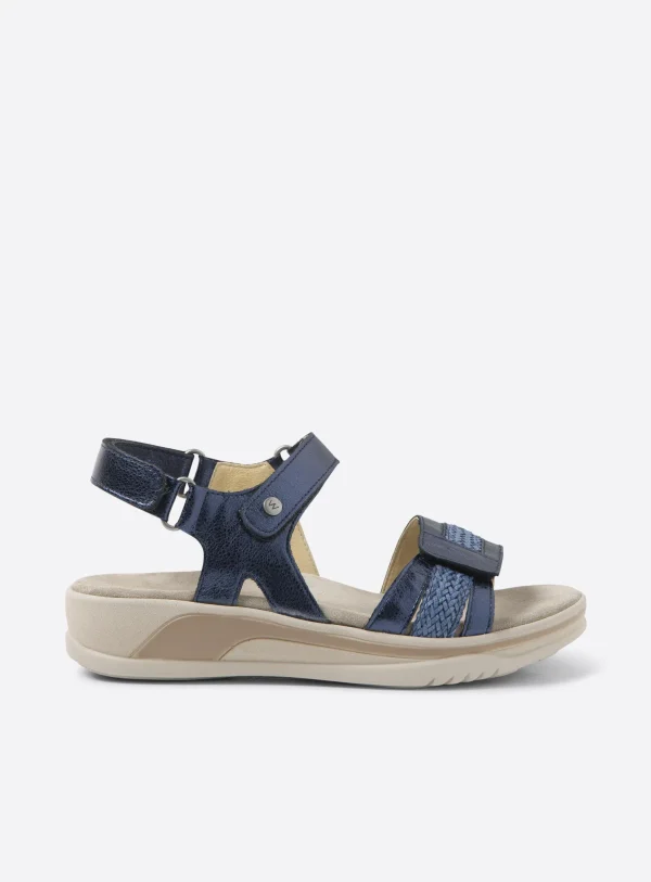 Wolky Fantom - blauw metallic leer Sandalen voor dames