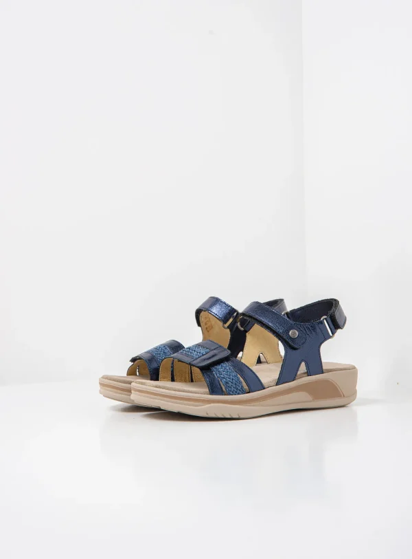 Wolky Fantom - blauw metallic leer Sandalen voor dames