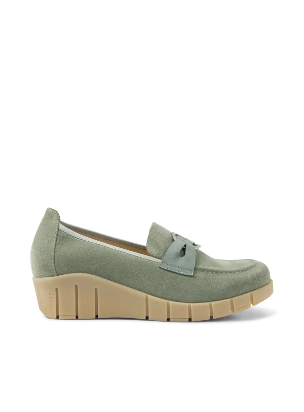 Wolky Augusta - saliegroen suede Instappers voor dames