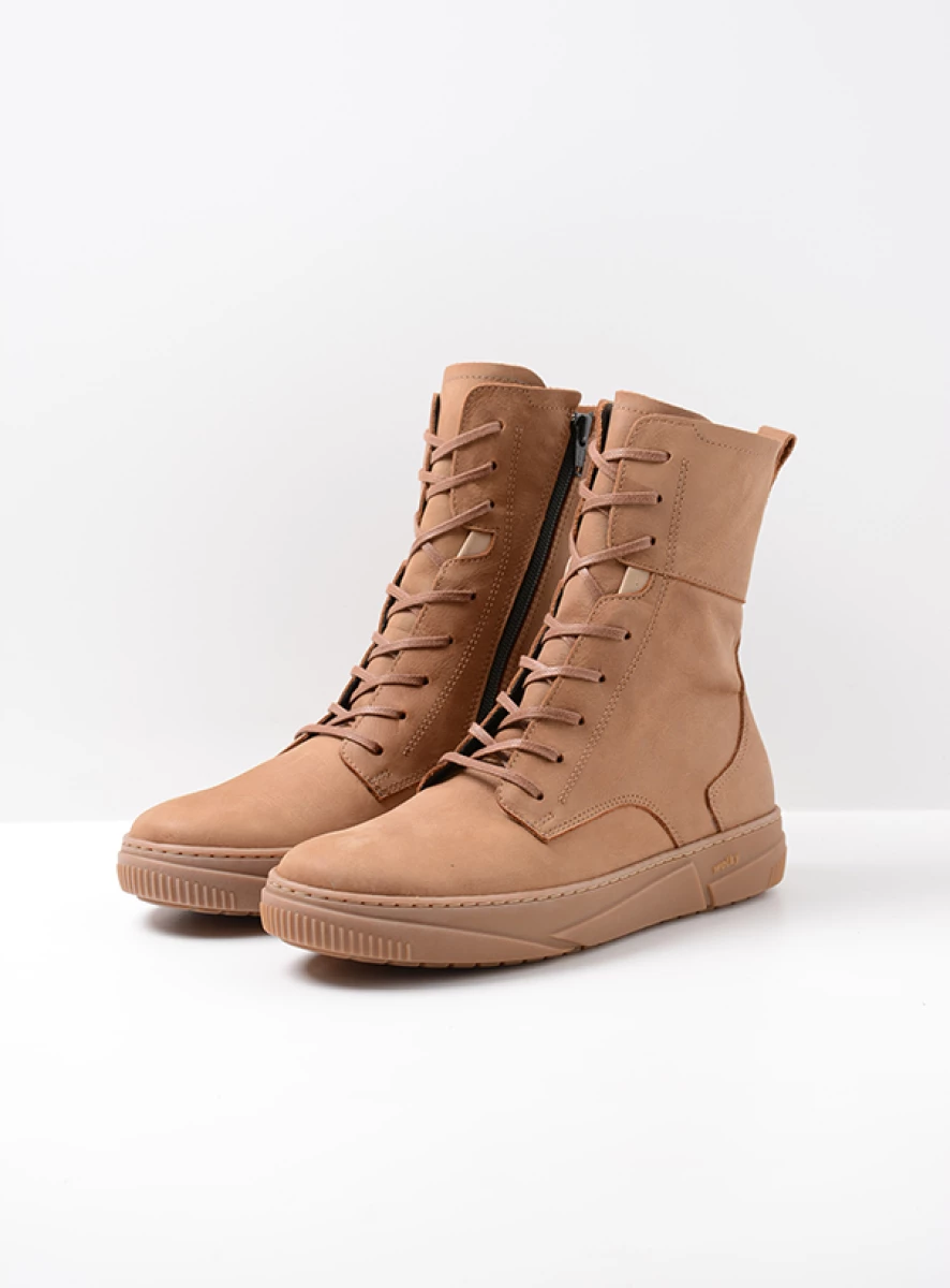 wolky hoge veterschoenen 02083 check 12430 cognac nubuck front