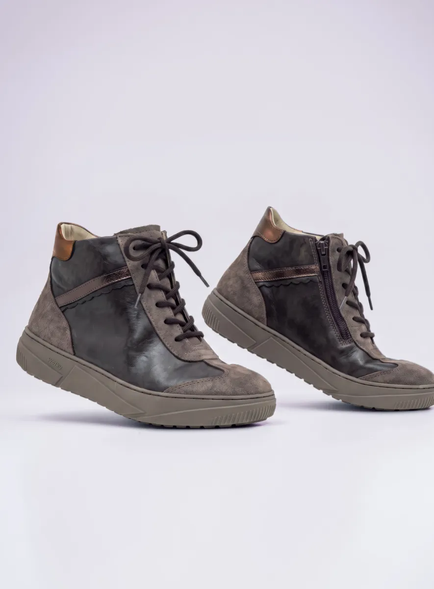 Wolky Sapri - taupe suede combi Hoge veterschoenen voor dames