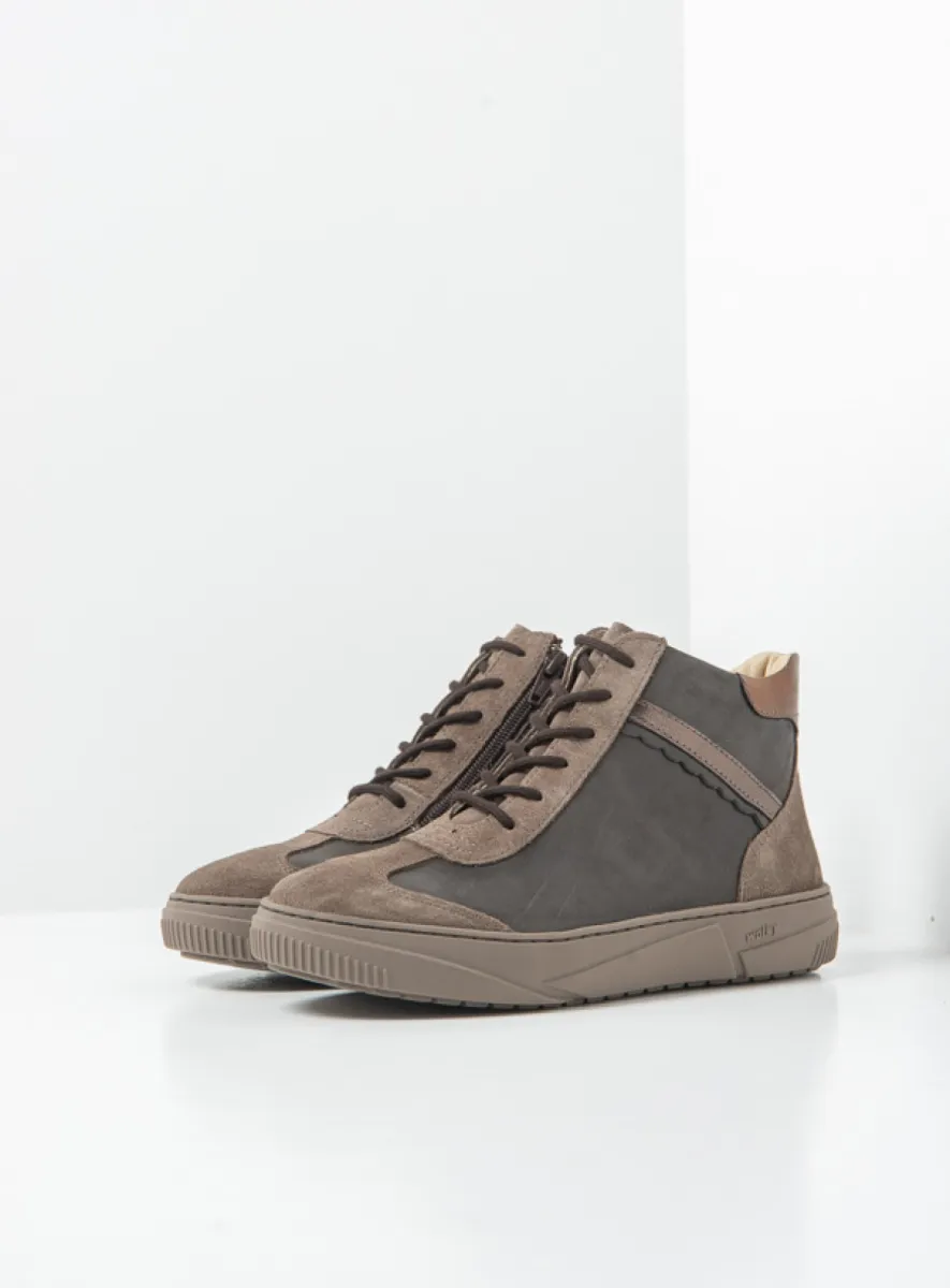 Wolky Sapri - taupe suede combi Hoge veterschoenen voor dames