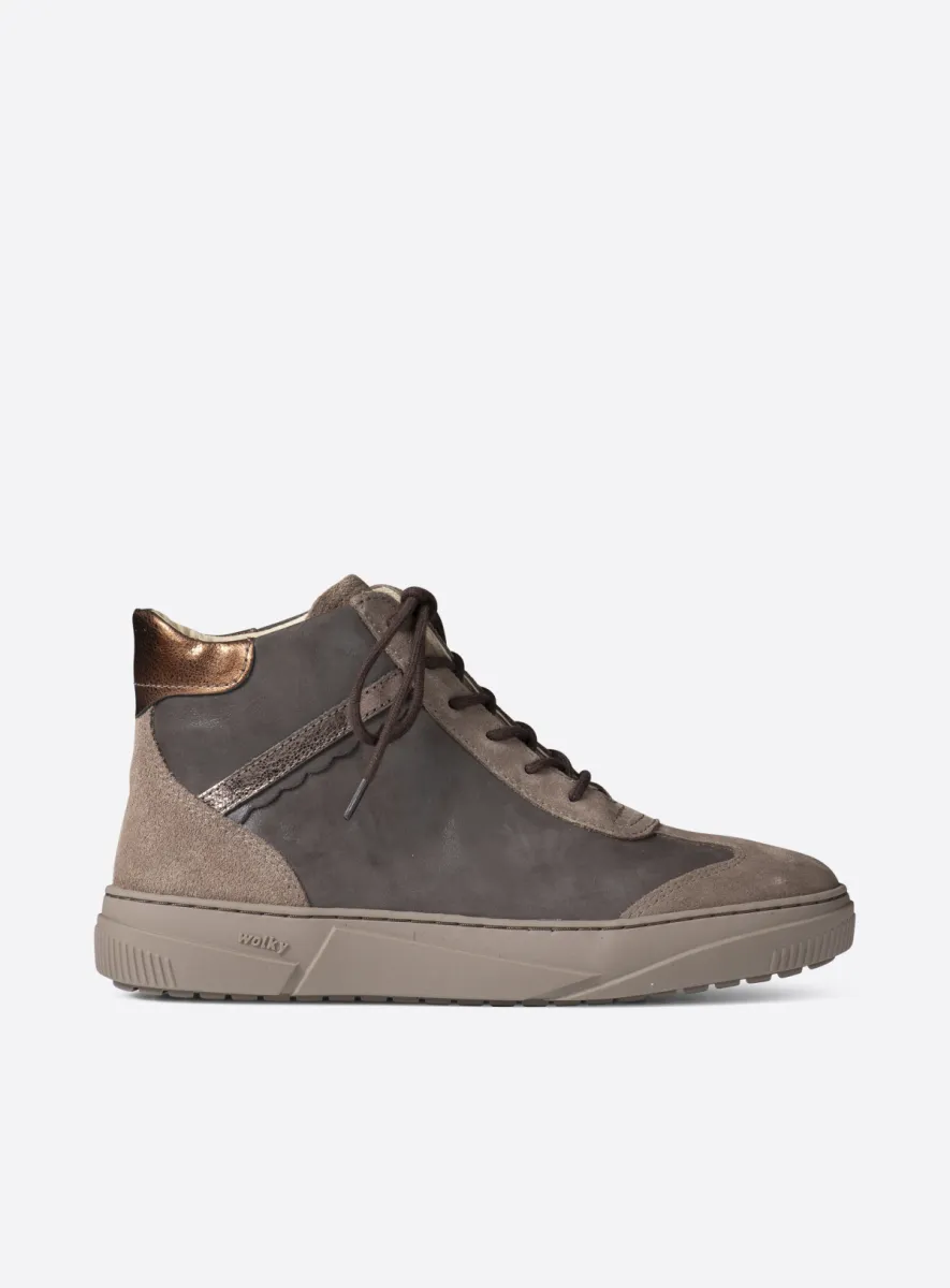 Wolky Sapri - taupe suede combi Hoge veterschoenen voor dames
