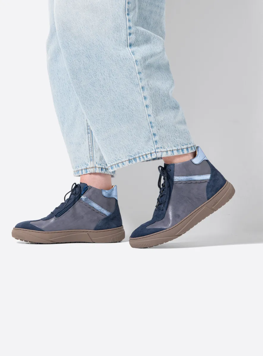Wolky Hoge veterschoenen 02086 Sapri 41826 blauwgrijs combi suede