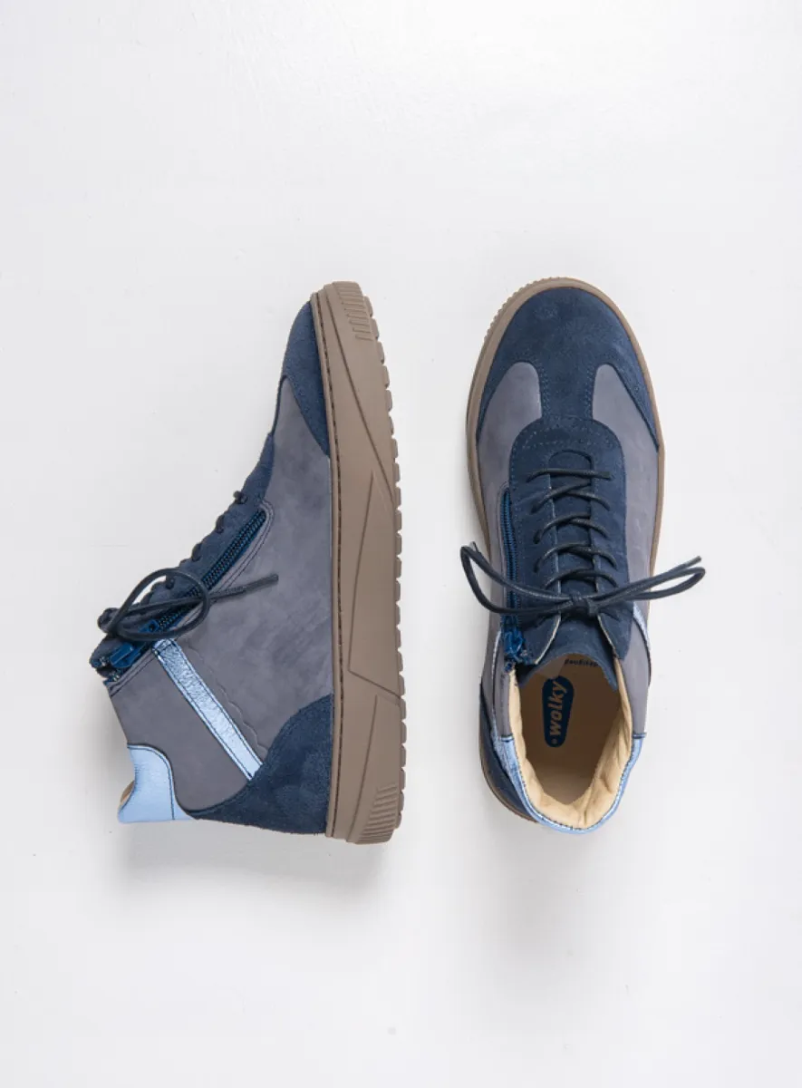 Wolky Hoge veterschoenen 02086 Sapri 41826 blauwgrijs combi suede