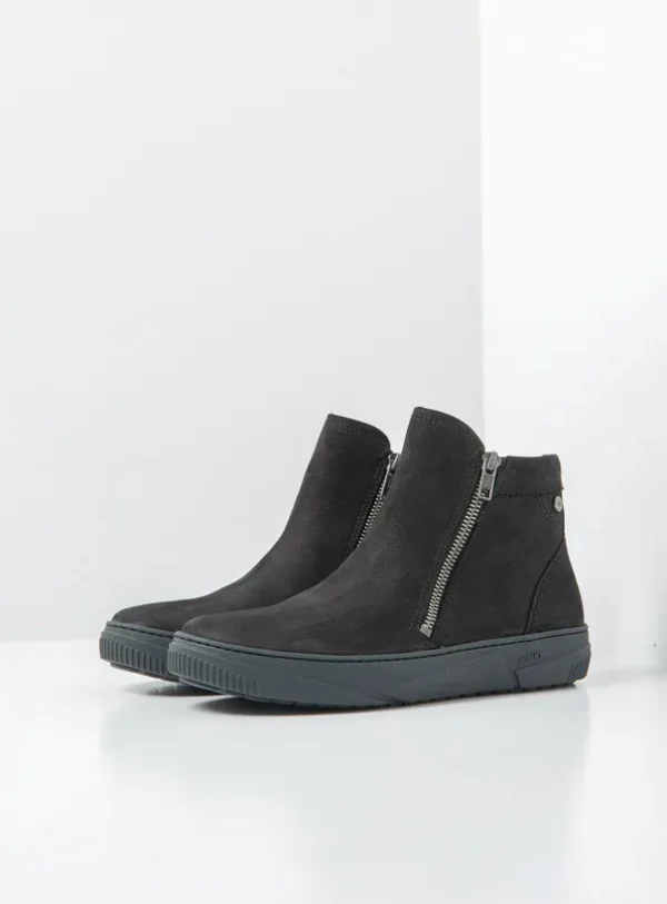 Wolky Centola - zwart nubuck Enkellaarsjes voor dames
