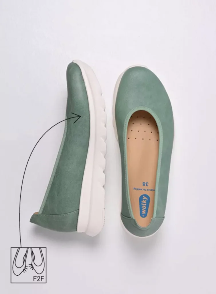 Wolky Ballerina's 02126 Snallerina F2F 82701 saliegroen vegan biocare
