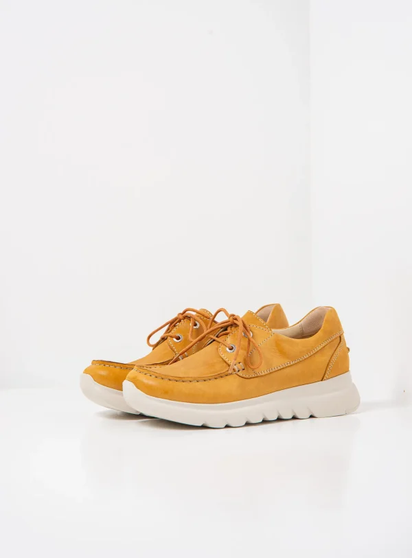 Wolky Boaker - okergeel effectleer Veterschoenen voor dames