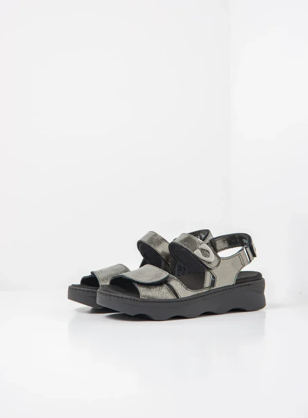 Wolky Medusa - grijs metallic leer Sandalen voor dames