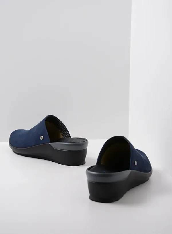 Wolky Go - denimblauw nubuck Klompen voor dames