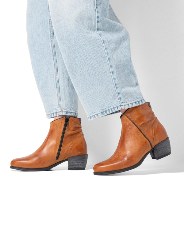 Wolky Montalba HV - cognac leer Enkellaarsjes voor dames