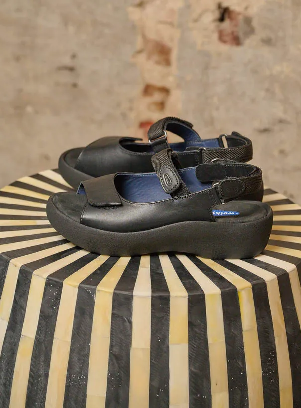Wolky Jewel - zwart leer Sandalen voor dames