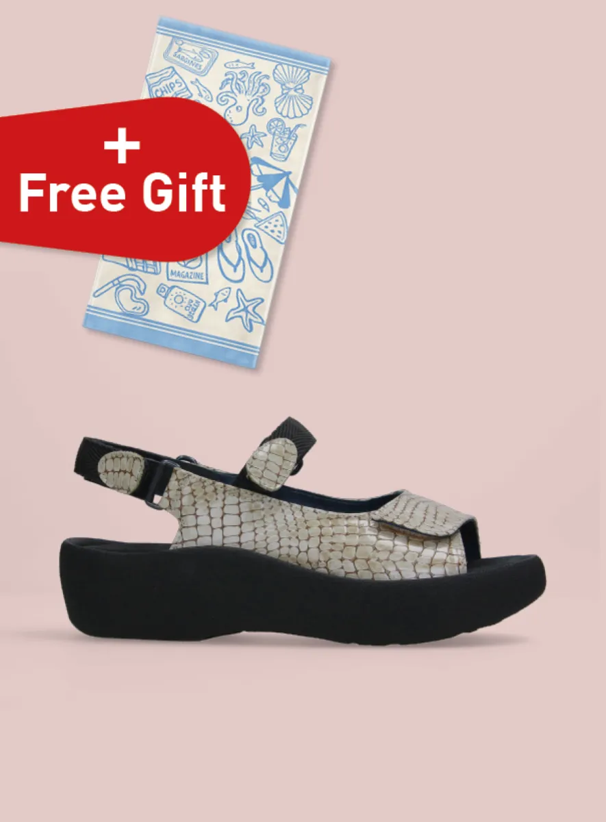 Wolky Jewel - beige mini croco leer Sandalen voor dames