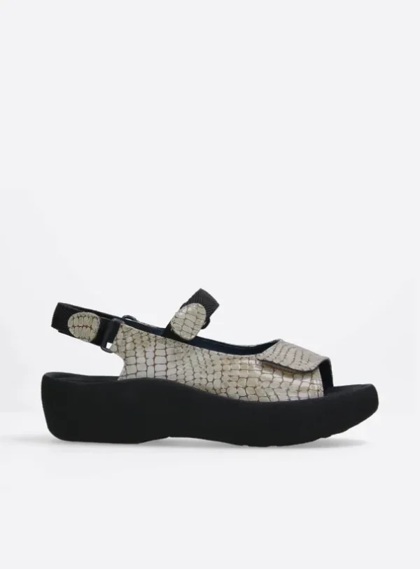 Wolky Jewel - beige mini croco leer Sandalen voor dames