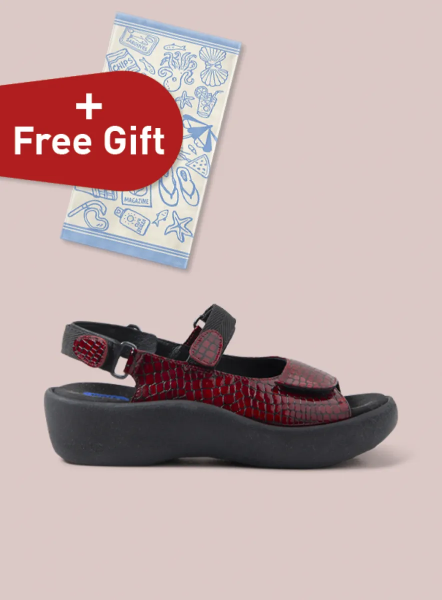 Wolky Jewel - rood mini croco leer Sandalen voor dames