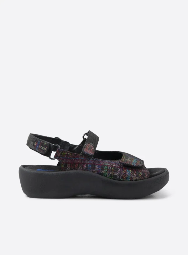 Wolky Jewel - zwart multiprint leer Sandalen voor dames