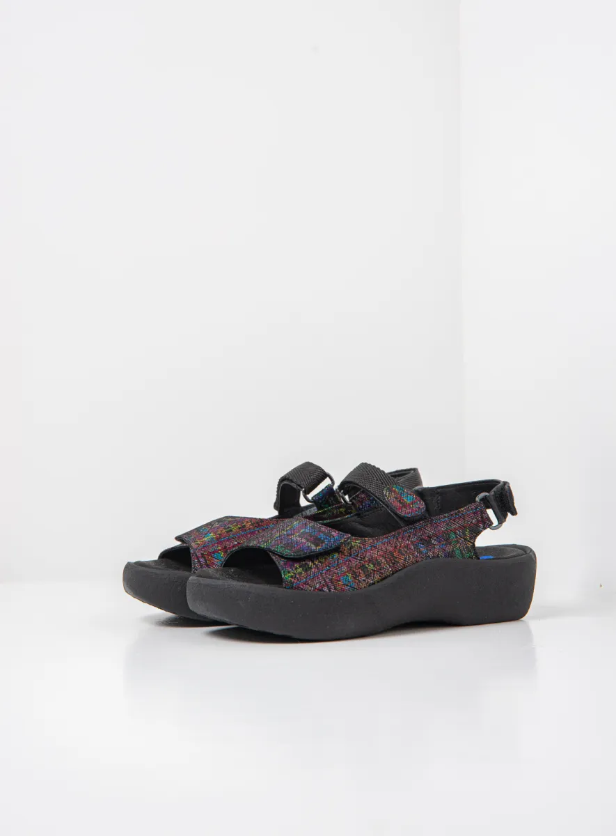Wolky Jewel - zwart multiprint leer Sandalen voor dames