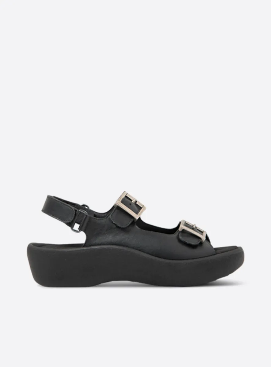 Wolky Fortune - zwart leer Sandalen voor dames