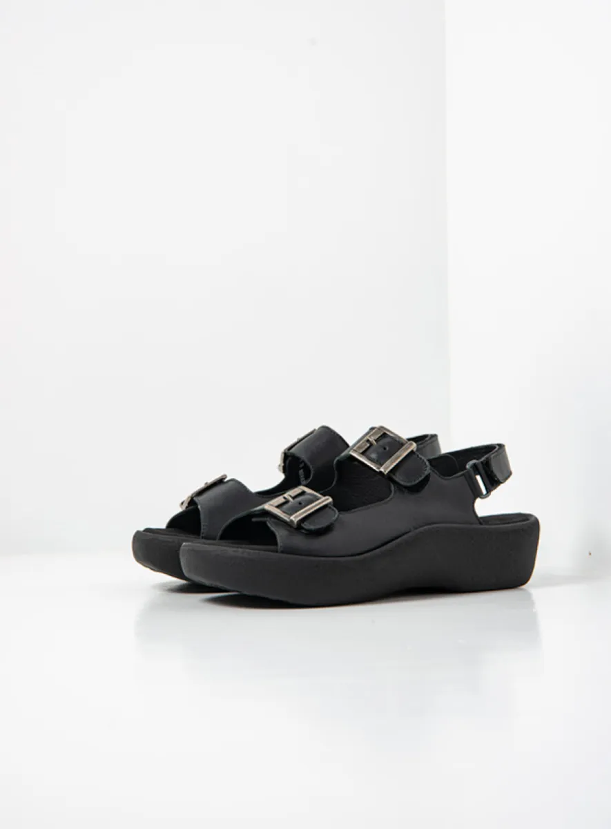 Wolky Fortune - zwart leer Sandalen voor dames