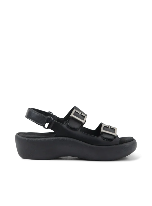 Wolky Fortune - zwart leer Sandalen voor dames